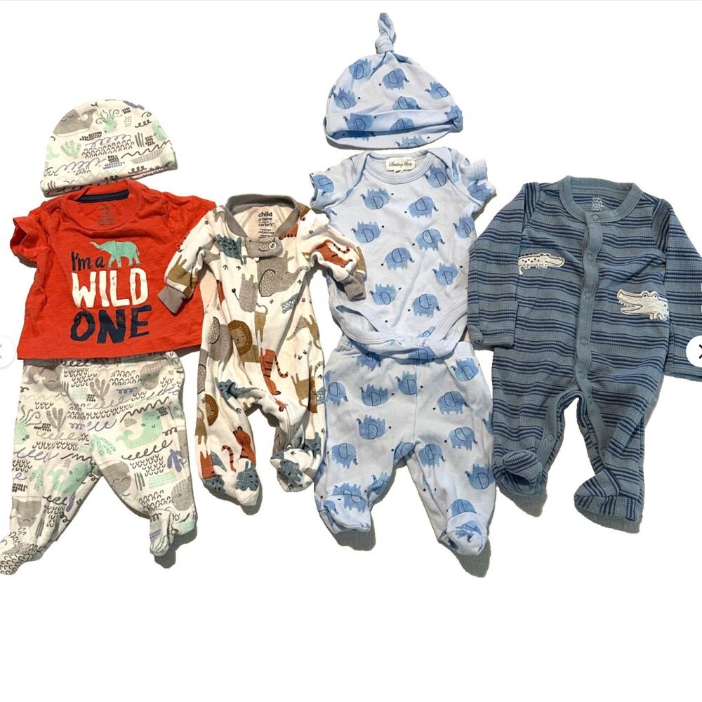 Newborn‎ Baby Boy Clothing Lot 8pc Carter’s Gerber Sleepers Hats NB